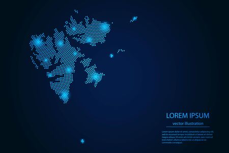 Abstract image Svalbard map from point blue and glowing stars on a dark background. vector illustration.のイラスト素材