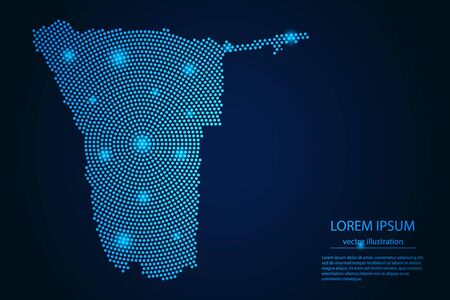 Abstract image Namibia map from point blue and glowing stars on a dark background. vector illustration.のイラスト素材