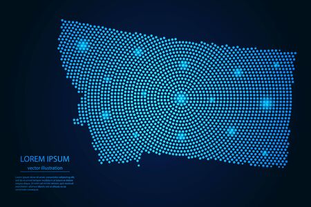 Abstract image Montana map from point blue and glowing stars on a dark background. vector illustration.のイラスト素材