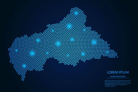 Abstract image Central African Republic map from point blue and glowing stars on a dark background. vector illustration.のイラスト素材