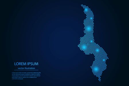 Abstract image Malawi map from point blue and glowing stars on a dark background. vector illustration.のイラスト素材