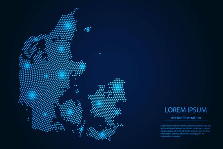Abstract image Denmark map from point blue and glowing stars on a dark background. vector illustration.のイラスト素材