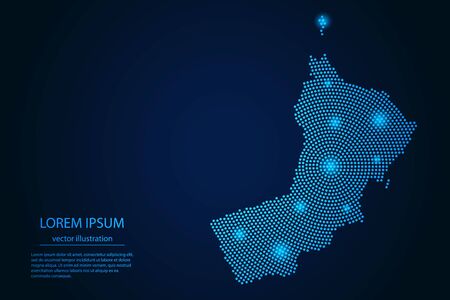 Abstract image Oman map from point blue and glowing stars on a dark background. vector illustration.のイラスト素材
