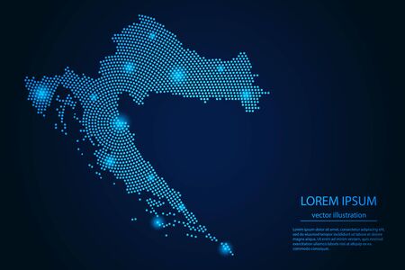 Abstract image Croatia map from point blue and glowing stars on a dark background. vector illustration.のイラスト素材