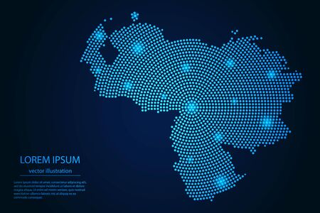 Abstract image Venezuela map from point blue and glowing stars on a dark background. Vector Illustration.のイラスト素材