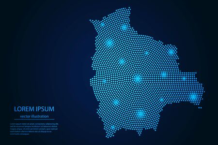 Abstract image Bolivia map from point blue and glowing stars on a dark background. Vector Illustration.のイラスト素材