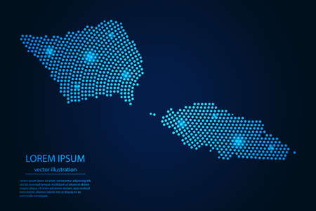 Abstract image Samoa map from point blue and glowing stars on a dark background. vector illustration.のイラスト素材