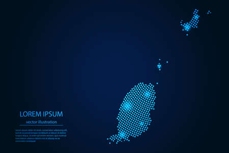 Abstract image Grenada map from point blue and glowing stars on a dark background. vector illustration.のイラスト素材