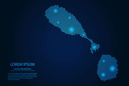 Abstract image Saint Kitts and Nevis map from point blue and glowing stars on a dark background. vector illustration.のイラスト素材