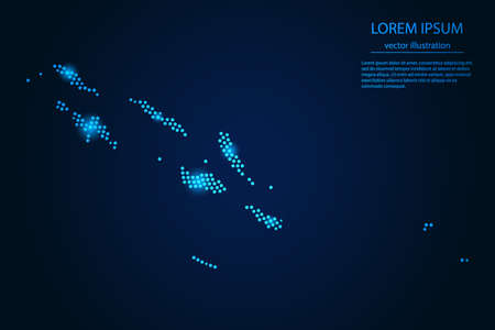Abstract image Solomon Islands map from point blue and glowing stars on a dark background. vector illustration.のイラスト素材