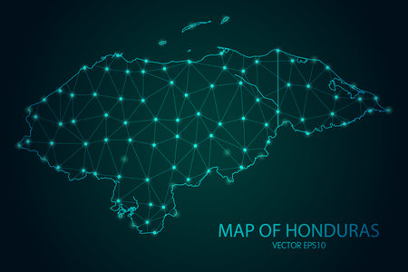 Map of Honduras - With glowing point and lines scales on The dark gradient background, 3D mesh polygonal network connections. Vector illustration .のイラスト素材