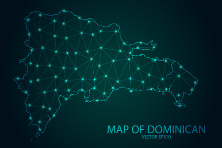 Map of Dominican Republic - With glowing point and lines scales on The Dark Gradient Background, 3D mesh polygonal network connections. Vector illustration .のイラスト素材