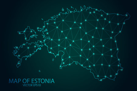 Map of Estonia - With glowing point and lines scales on The Dark Gradient Background, 3D mesh polygonal network connections. Vector illustration .のイラスト素材