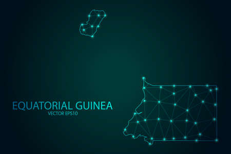 Map of Equatorial Guinea - With glowing point and lines scales on The Dark Gradient Background, 3D mesh polygonal network connections. Vector illustration eps10.のイラスト素材