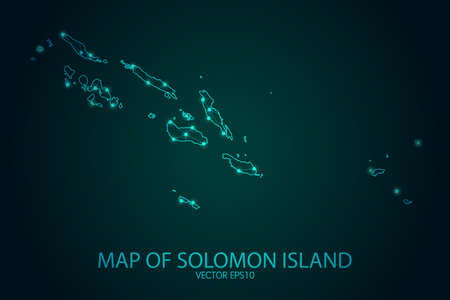 Map of Solomon Island - With glowing point and lines scales on The Dark Gradient Background, 3D mesh polygonal network connections. Vector illustration  .のイラスト素材