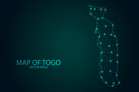 Map of Togo - With glowing point and lines scales on The Dark Gradient Background, 3D mesh polygonal network connections. Vector illustration  .のイラスト素材