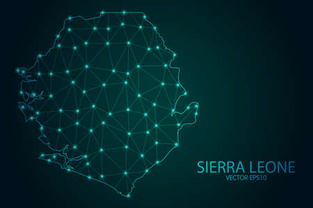 Map of Sierra Leone - With glowing point and lines scales on The Dark Gradient Background, 3D mesh polygonal network connections. Vector illustration  .のイラスト素材