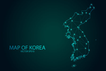 Map of Korea - With glowing point and lines scales on The Dark Gradient Background, 3D mesh polygonal network connections. Vector illustration  .のイラスト素材