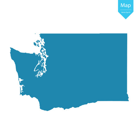 Abstract - High Detailed blue Map of Washington isolated on white background. for your web site design map logo, app, uiのイラスト素材