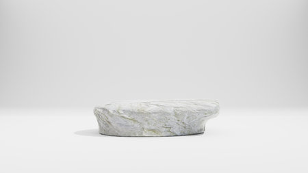 Abstract Background. White stone podium for premium products display, white marble pedestal nature advertising cosmetic concept on white background. 3d renderingの写真素材