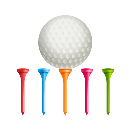 Realistic golf ball on supports of different colorsのイラスト素材