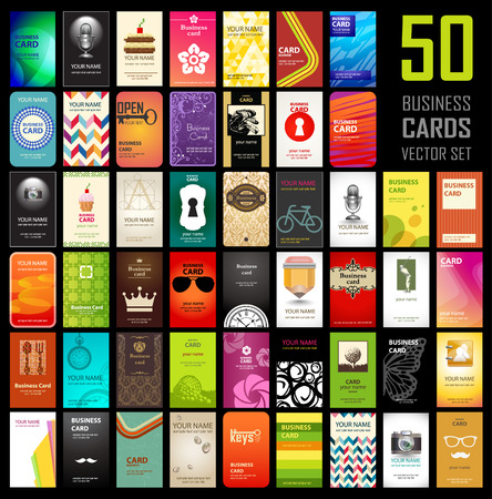 Business cards. Set of original on different topics colorful business card templateのイラスト素材