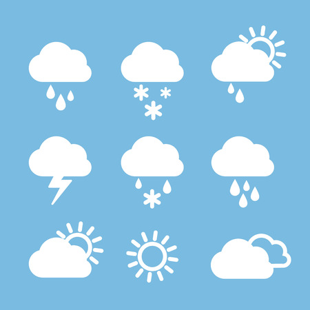 Set of weather icons on blue backgroundのイラスト素材
