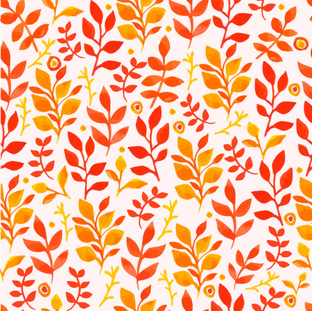 Painting seamless texture. Autumn watercolor background of floral motifs. Warm colors, yel-low, orange, red. Orange flowers pattern.のイラスト素材