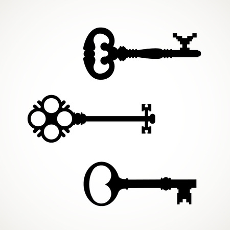 Black & white set silhouettes of keys different shapes.のイラスト素材