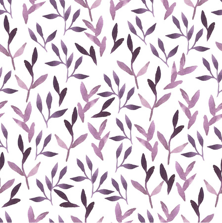 Seamless floral background. Watercolor violet pattern with flowers and plants. Handmade painting on a white background.のイラスト素材