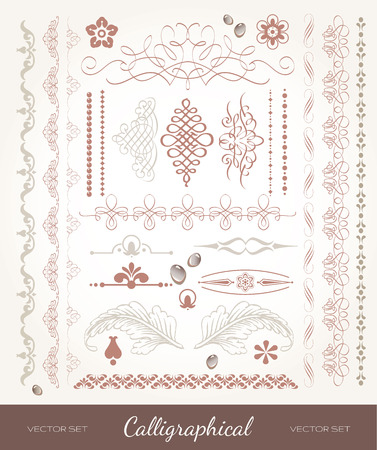 Beautiful strokes and lines. Set of design elements for books. Old artsy style.のイラスト素材