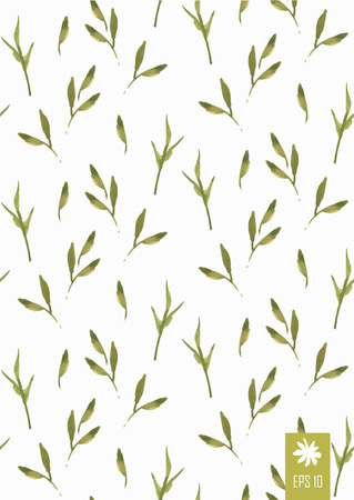 Seamless background of green leaves painted in watercolor. Handmade painting. Floral ornamentのイラスト素材