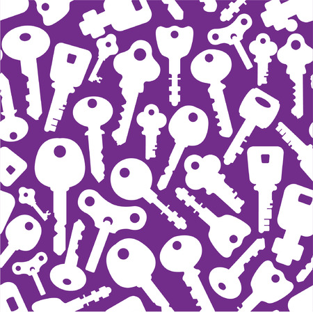 Seamless background of keys icons. Silhouettes of keys & lock different shapes.のイラスト素材