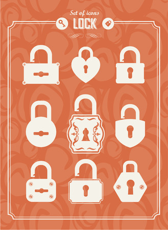 Set of lock &  keys icons. Simple silhouettes of lock for door.のイラスト素材
