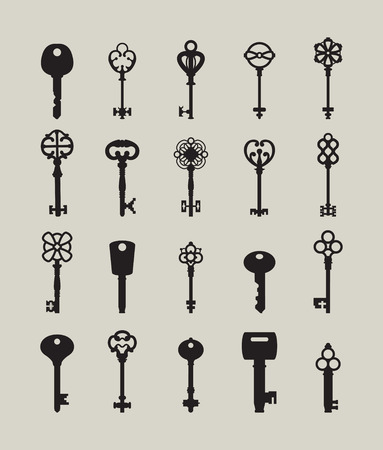 Icon set of keys. Different silhouettes shapes keys.のイラスト素材