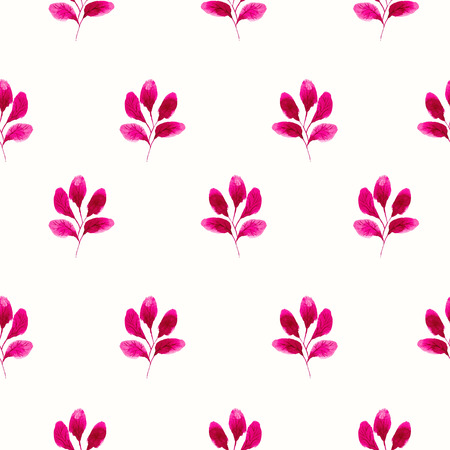 Seamless floral background. Watercolor pink pattern with flowers and plants. Handmade painting on a white background.のイラスト素材