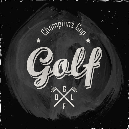 Illustration on a blackboard. Emblems with golf clubs. Retro label design. Champions cup. のイラスト素材