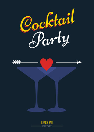 Meeting at a cocktail party. Cocktail retro poster with martini. Summer card.のイラスト素材