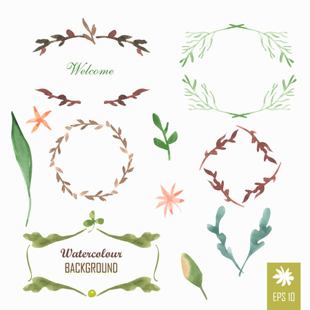 Floral motifs. Watercolor vintage floral trendy set of wreaths and laurels. Frame setのイラスト素材