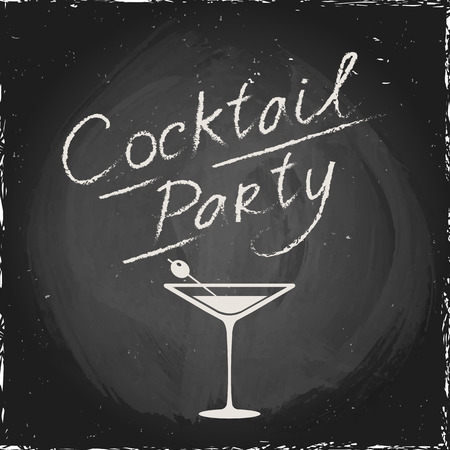 Illustration on a blackboard. Cocktail retro poster with martini. Summer cardのイラスト素材