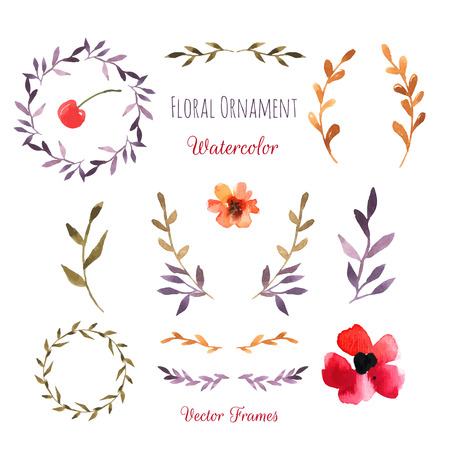 Floral motifs. Watercolor vintage floral trendy set of wreaths and laurels. Frame setのイラスト素材