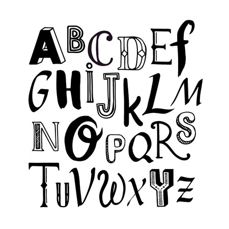 Letters of the alphabet written with a brush on white background. The letters in different styles.のイラスト素材