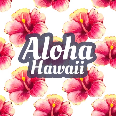 Watercolor seamless background with tropical flowers on white. Floral ornament with wildflowers for your design and decor. Aloha Hawaii.のイラスト素材