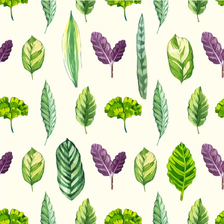 Seamless floral background. Watercolor green pattern with leaves. Handmade painting on a white background.のイラスト素材