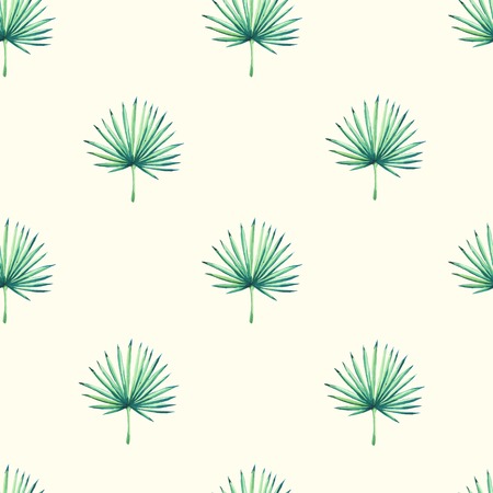 Beautiful seamless background with tropical plant on white. Seamless floral ornament with palm. Background for your design and decor.のイラスト素材