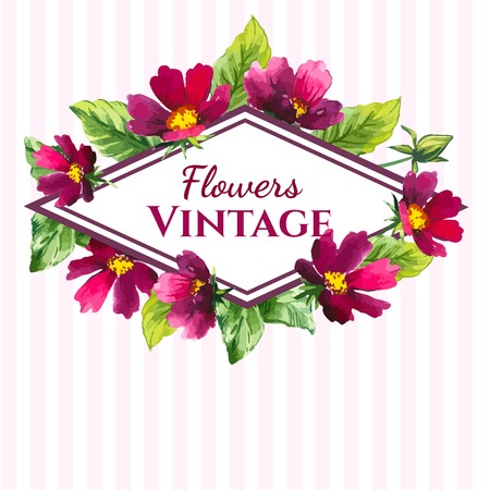 Beautiful bouquet and sign with burgundy color flowers and plants on white striped background.のイラスト素材