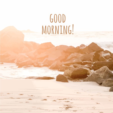 Summer sunrise on the beach. Morning landscape with coastal cliffs. Good morning.のイラスト素材