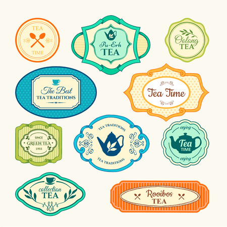 Simple symbols with cup and teapot. Traditions of tea time. Decorative elements for your design.のイラスト素材