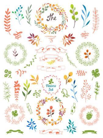 Vector illustration on white background with floral frame. Hand draw design elements for your decorations.のイラスト素材