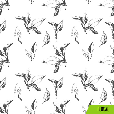 Vector green and white pattern. Floral pattern. Green pattern with tea leaves.のイラスト素材